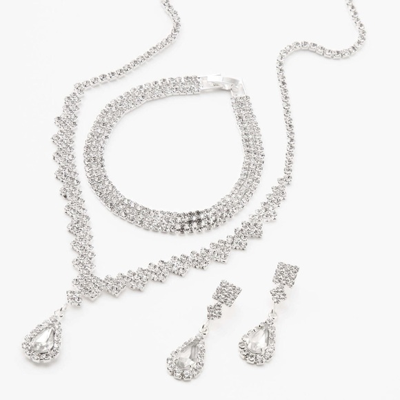Claire's Silver-tone Cubic Zirconia Necklace, Bracelet and Earring Set - Picture 1 of 10